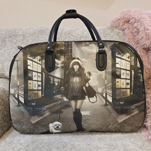 Women's Black Graphic Travel Weekender Bag